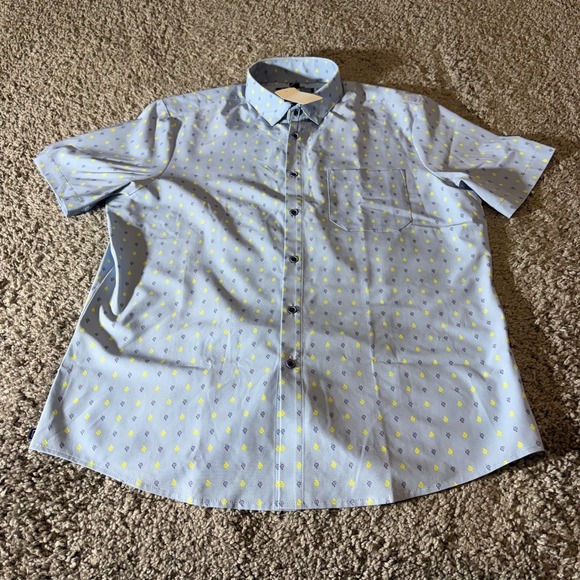 Mizzen Main Shirt Mens M Leeward Blue Yellow Leaf Performance Fabric Office - Picture 2 of 8